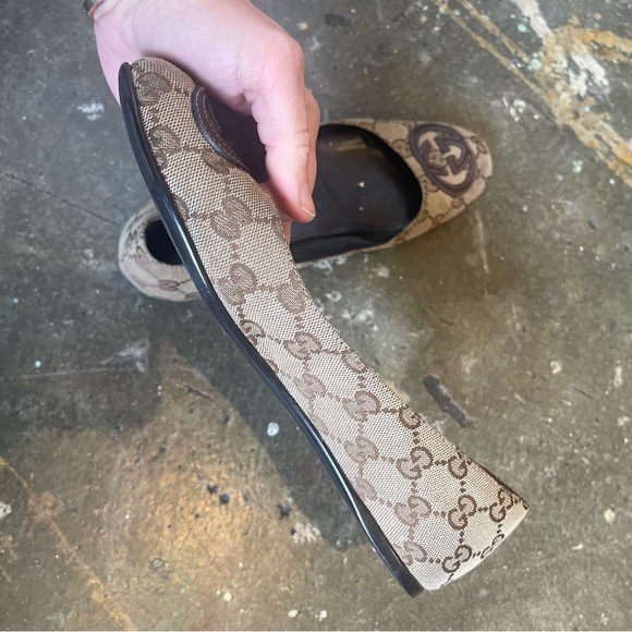 Gucci Ballet Shoes GG Monogram Beige Canvas Flat Size 37.5 - Picture 7 of 11